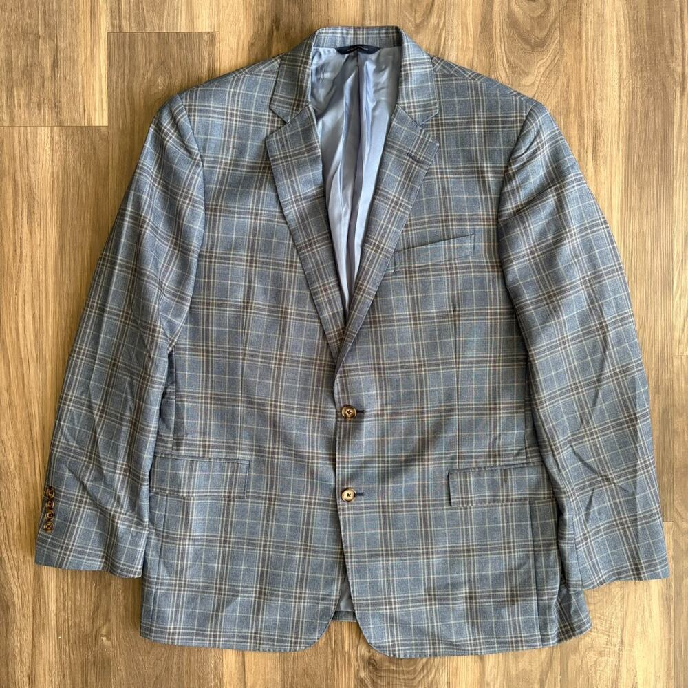 Brooks Brothers Regent Sport Coat Blazer Two Striped Blue Gray Wool Size 44R